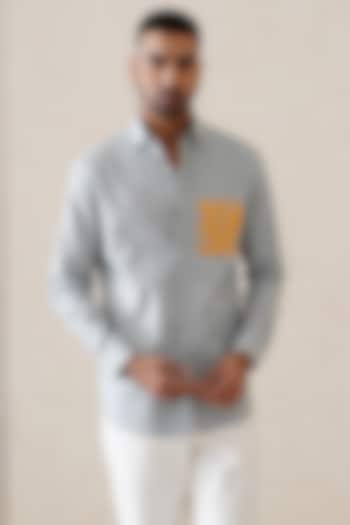 Grey Cotton Linen Applique Artwork Shirt by SEVENDC MEN