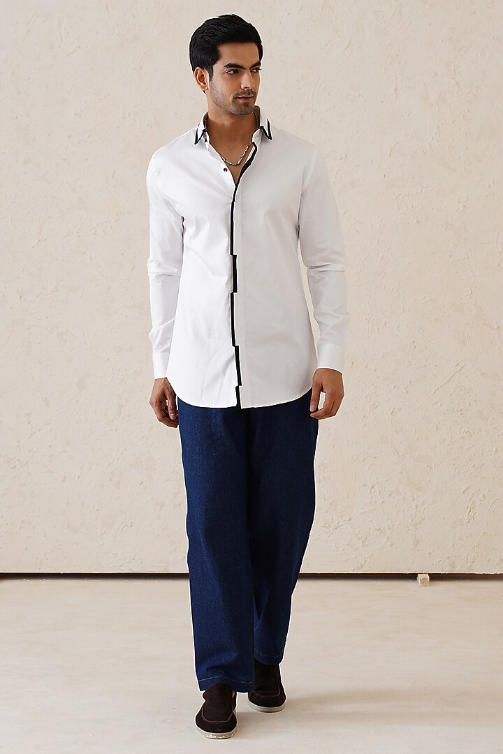 White Cotton Party Wear Shirt by SEVENDC MEN at Pernia's Pop Up Shop