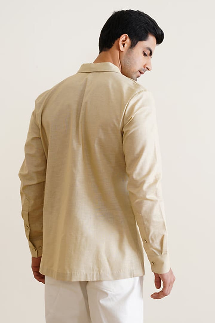 Beige Cotton Linen Blend Overlap Tie-Up Party Wear Shirt by SEVENDC MEN at Pernia's Pop Up Shop