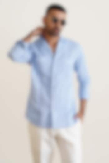 Sky Blue Cotton Linen Shirt by SEVENDC MEN