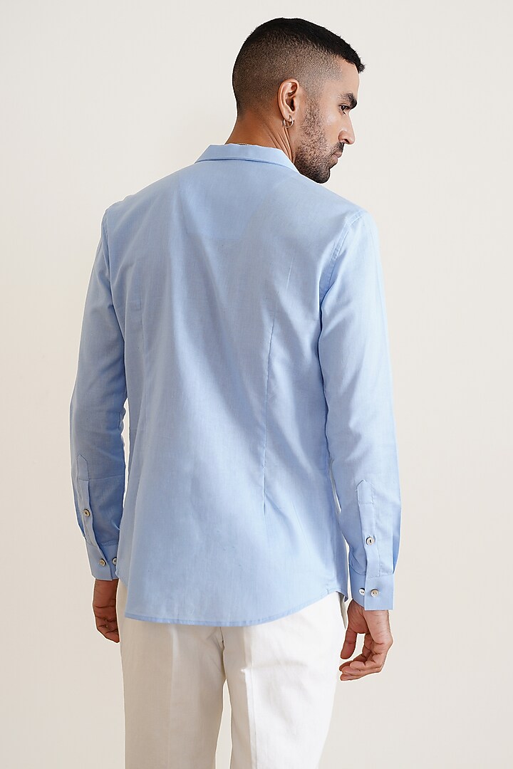 Sky Blue Cotton Linen Party Wear Shirt by SEVENDC MEN at Pernia's Pop Up Shop