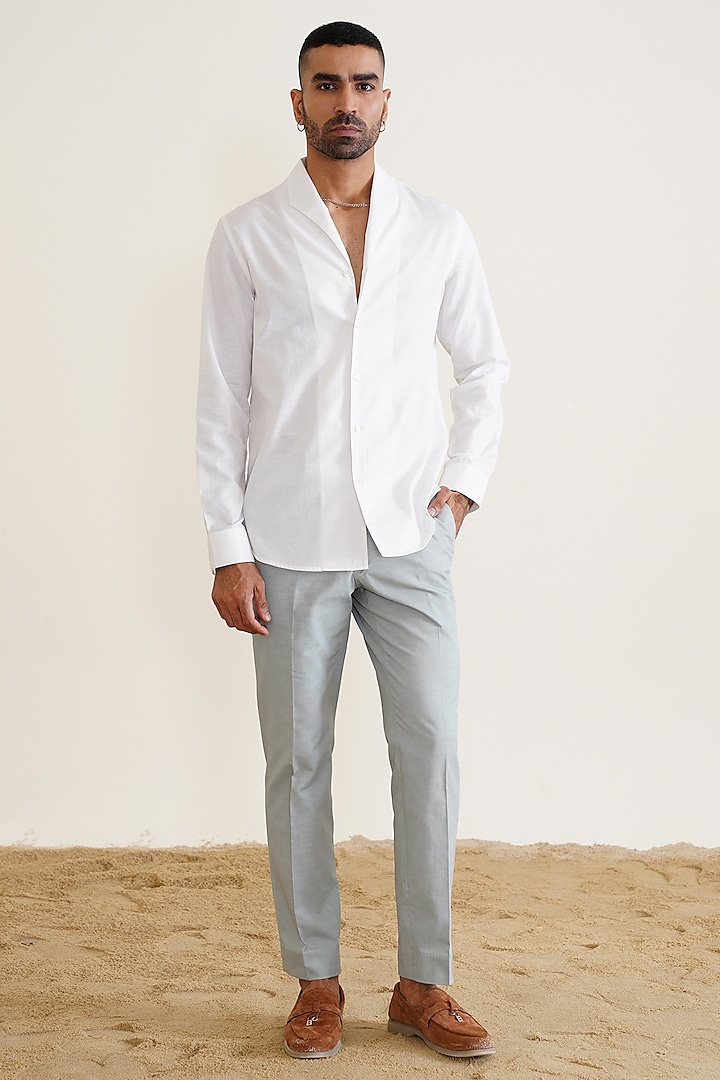 White Cotton Linen Shirt by SEVENDC MEN