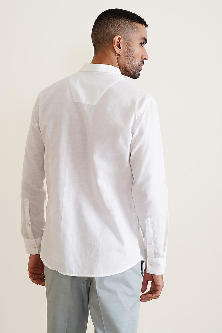 White Cotton Linen Party Wear Shirt by SEVENDC MEN at Pernia's Pop Up Shop