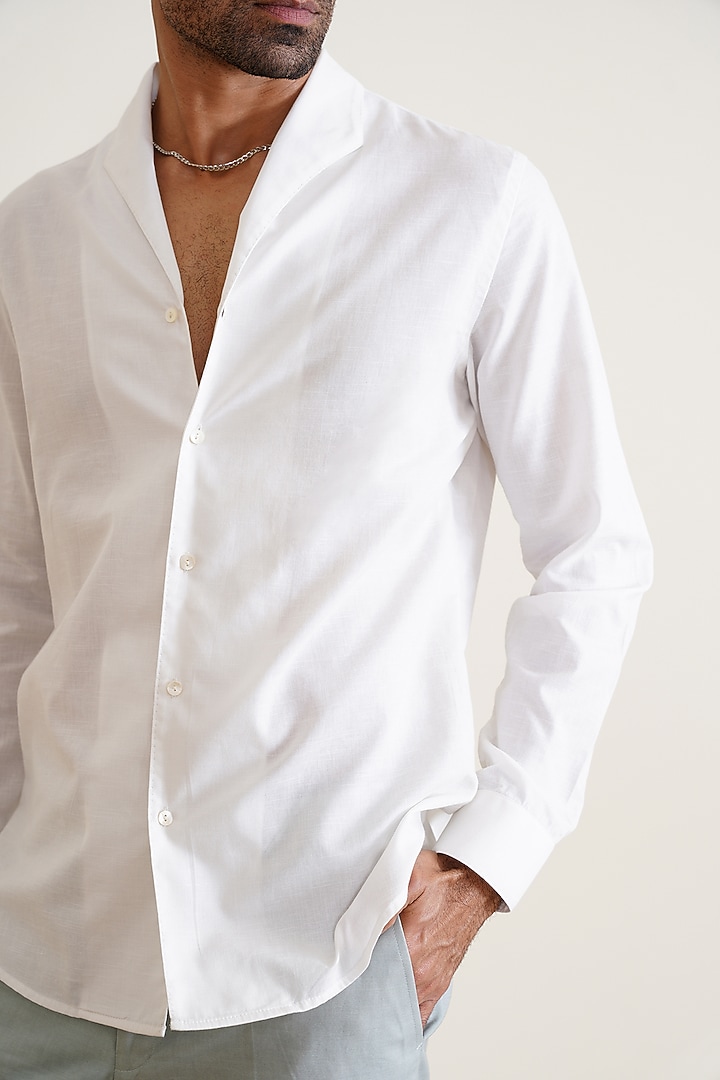 White Cotton Linen Party Wear Shirt by SEVENDC MEN at Pernia's Pop Up Shop