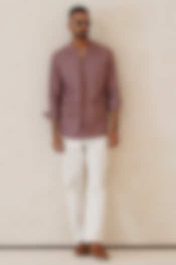 Mauve Cotton Linen Shirt by SEVENDC MEN