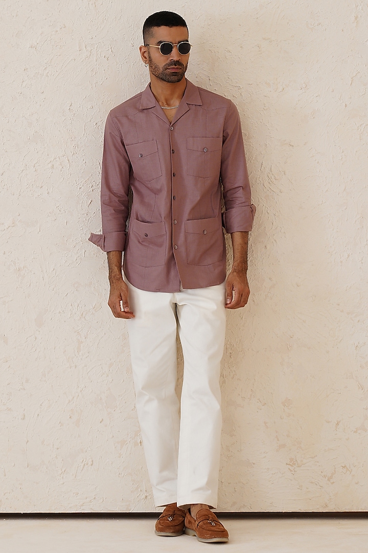 Mauve Cotton Linen Shirt by SEVENDC MEN