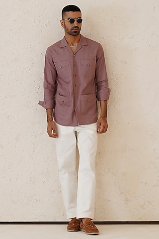 Mauve Cotton Linen Shirt by SEVENDC MEN