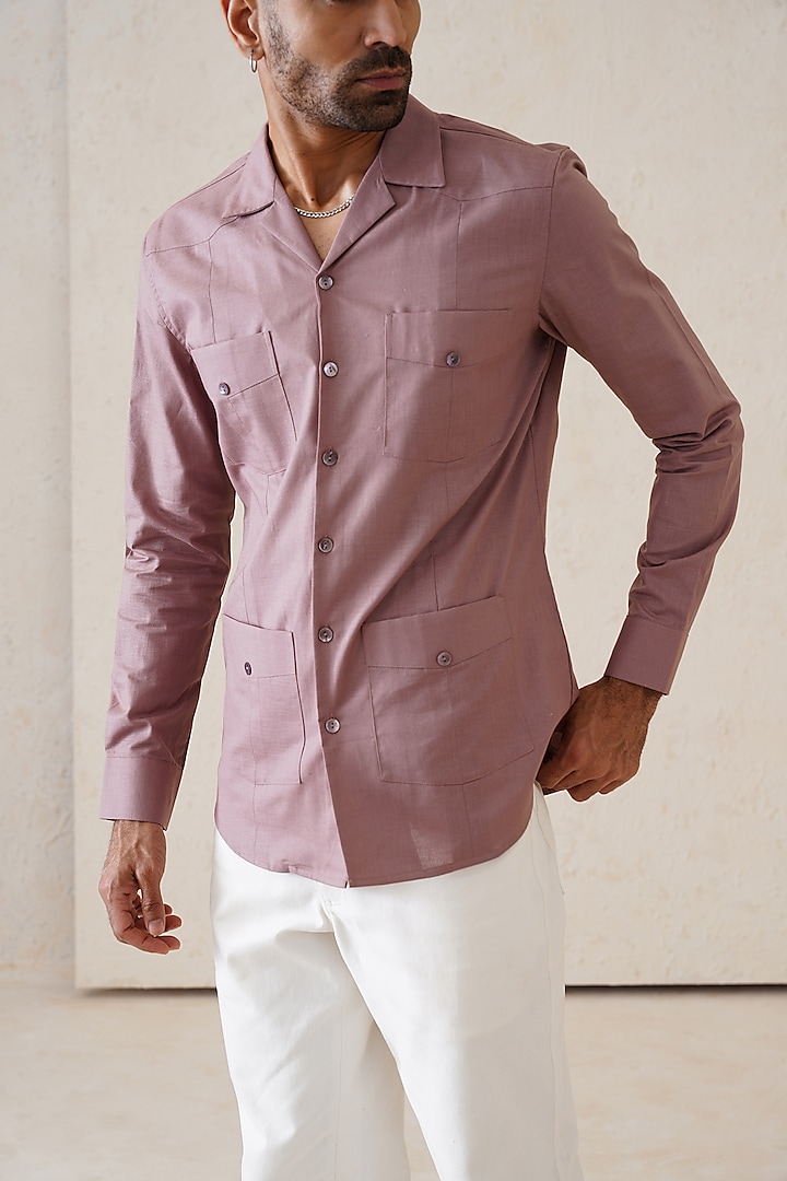 Mauve Cotton Linen Party Wear Shirt by SEVENDC MEN at Pernia's Pop Up Shop