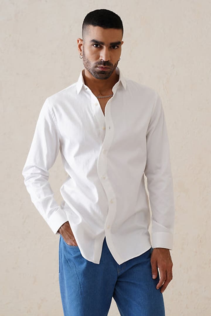 White Cotton Shirt by SEVENDC MEN
