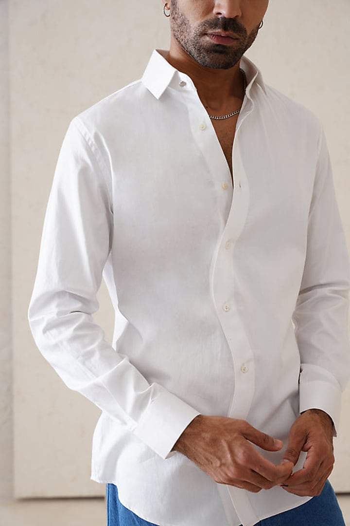 White Cotton Party Wear Shirt by SEVENDC MEN at Pernia's Pop Up Shop