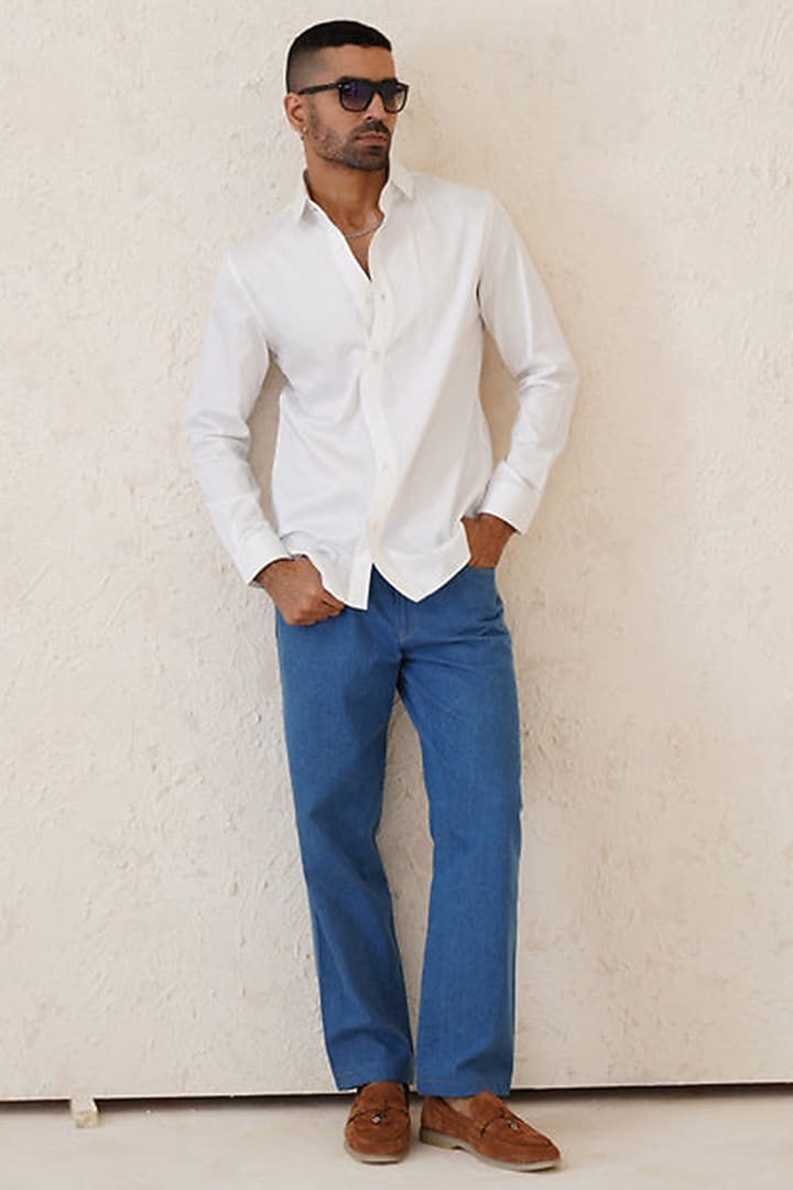 White Cotton Party Wear Shirt by SEVENDC MEN at Pernia's Pop Up Shop