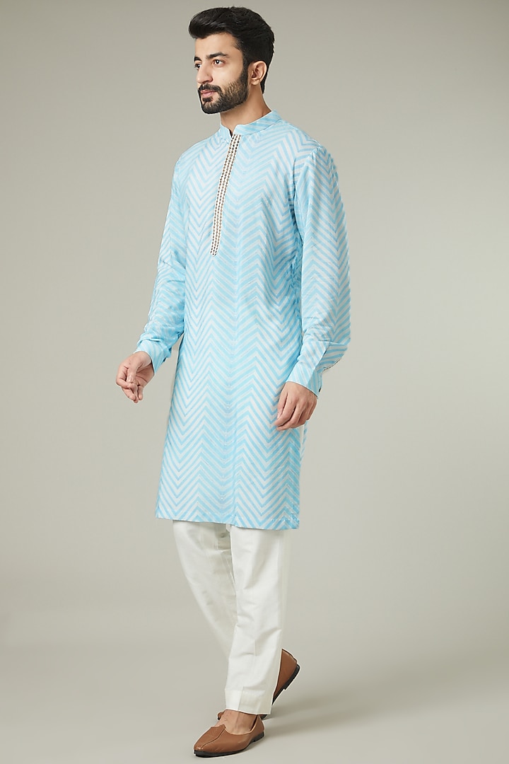 Sky Blue Printed Kurta Set by SEVENDC MEN at Pernia's Pop Up Shop