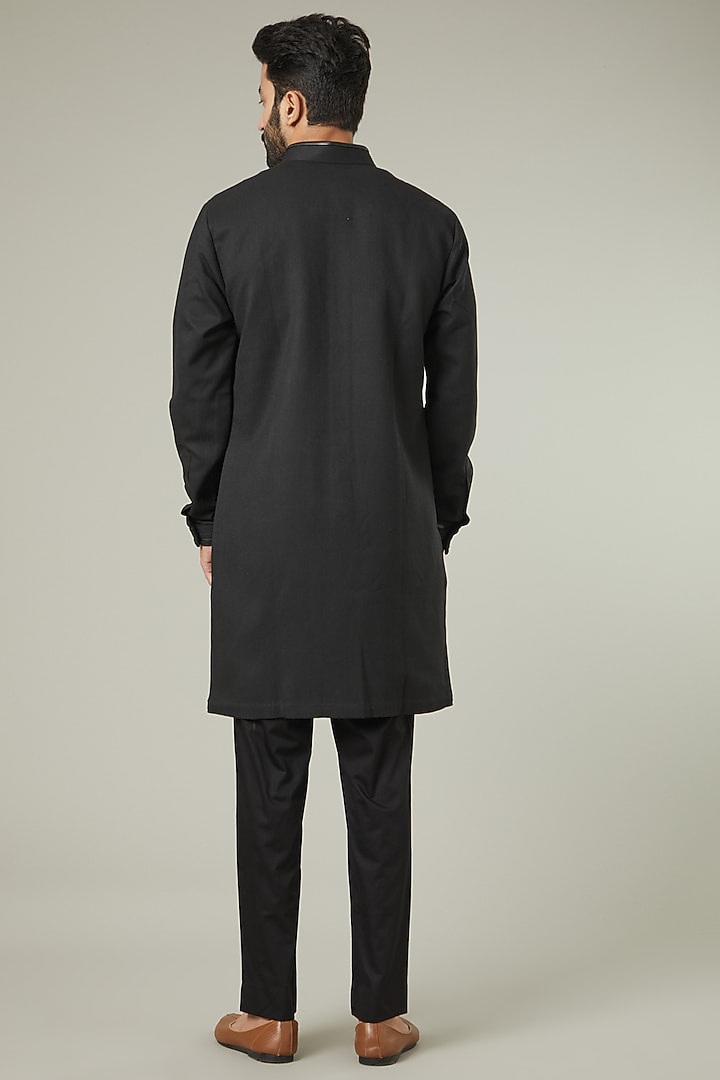 Black Cotton Silk Kurta Set by SEVENDC MEN at Pernia's Pop Up Shop
