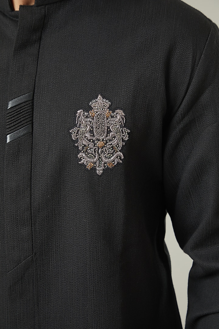 Black Cotton Silk Kurta Set by SEVENDC MEN at Pernia's Pop Up Shop