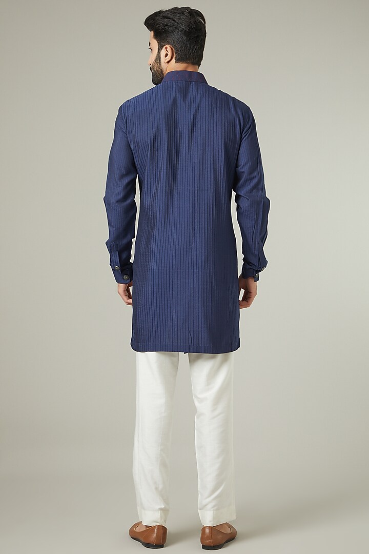 Blue Embroidered Kurta Set by SEVENDC MEN at Pernia's Pop Up Shop