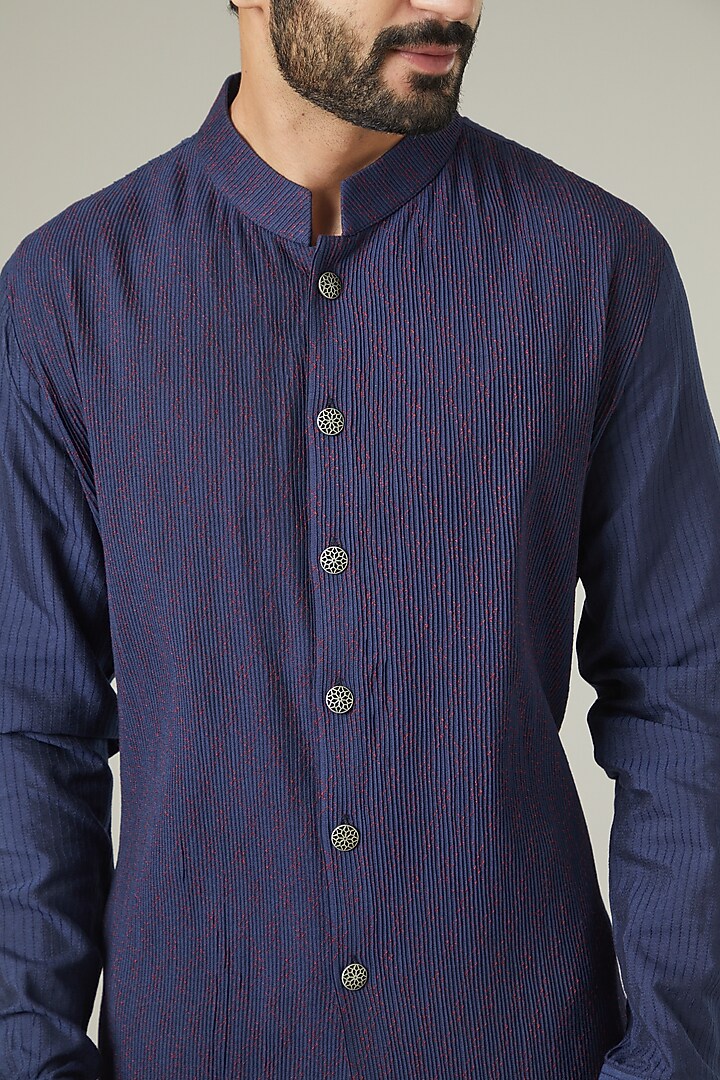 Blue Embroidered Kurta Set by SEVENDC MEN at Pernia's Pop Up Shop