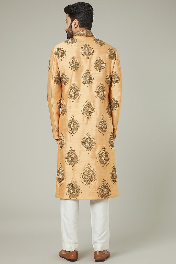 Gold Embroidered Groom Sherwani Set by SEVENDC MEN at Pernia's Pop Up Shop