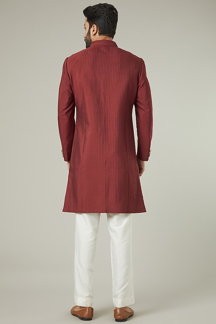 Wine Red Silk Indo Western Set by SEVENDC MEN at Pernia's Pop Up Shop