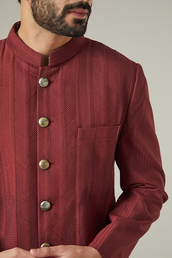 Wine Red Silk Indo Western Set by SEVENDC MEN at Pernia's Pop Up Shop