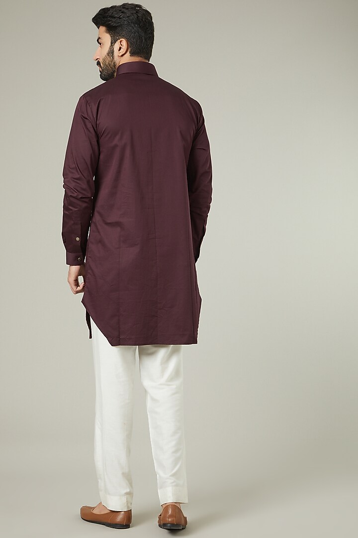 Plum Embroidered Kurta Set by SEVENDC MEN at Pernia's Pop Up Shop