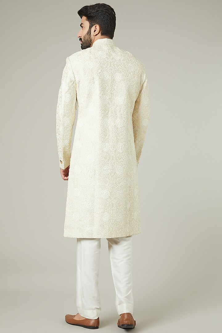 Ivory Silk Dori Embroidered Groom Sherwani Set by SEVENDC MEN at Pernia's Pop Up Shop