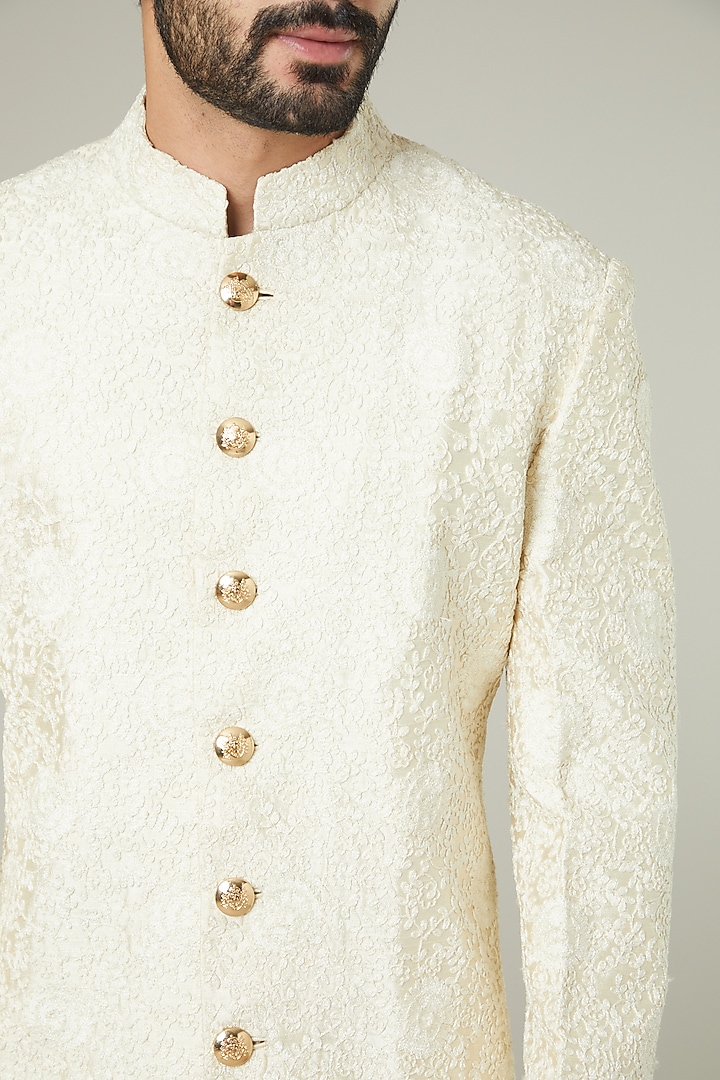 Ivory Silk Dori Embroidered Groom Sherwani Set by SEVENDC MEN at Pernia's Pop Up Shop