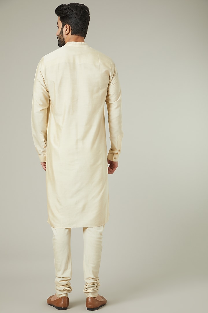 Beige Cotton Silk Kurta Set by SEVENDC MEN at Pernia's Pop Up Shop