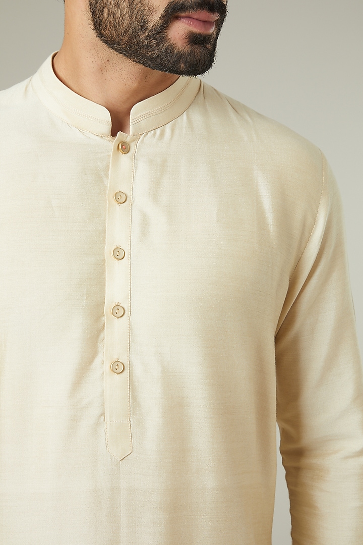 Beige Cotton Silk Kurta Set by SEVENDC MEN at Pernia's Pop Up Shop