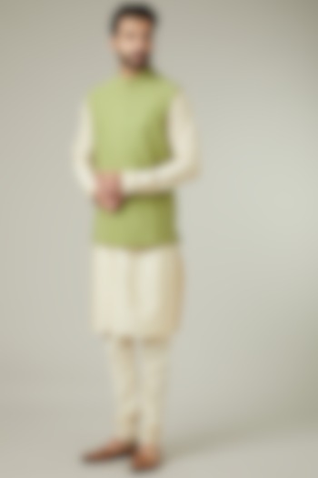 Sage Green Silk Bundi Jacket by SEVENDC
