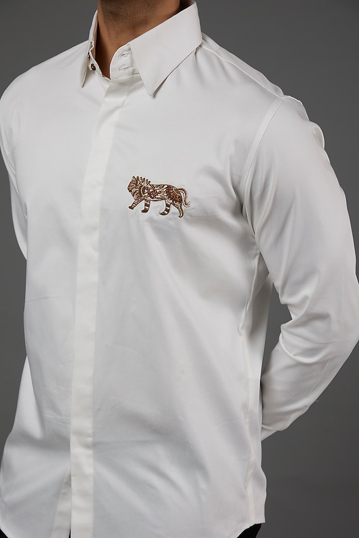 White Cotton Embroidered Party Wear Shirt by SEVENDC MEN at Pernia's Pop Up Shop