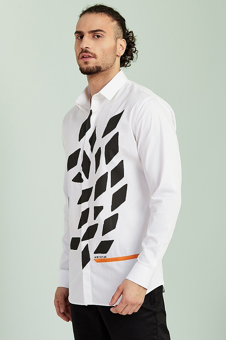 White Cotton Printed Party Wear Shirt by SEVENDC MEN at Pernia's Pop Up Shop
