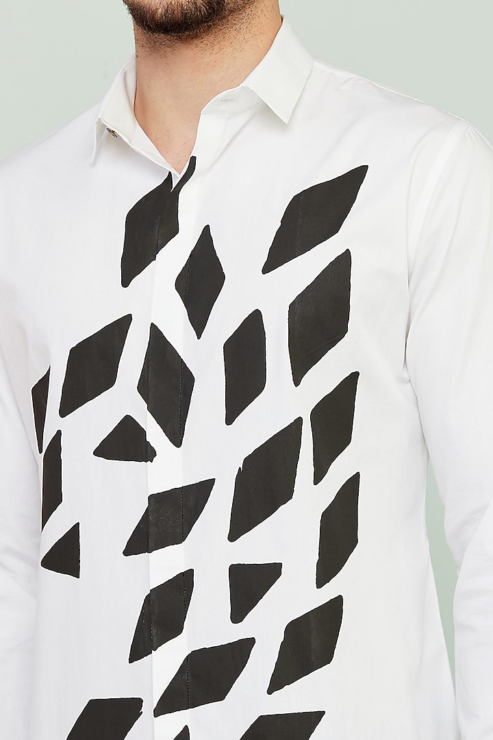 White Cotton Printed Party Wear Shirt by SEVENDC MEN at Pernia's Pop Up Shop
