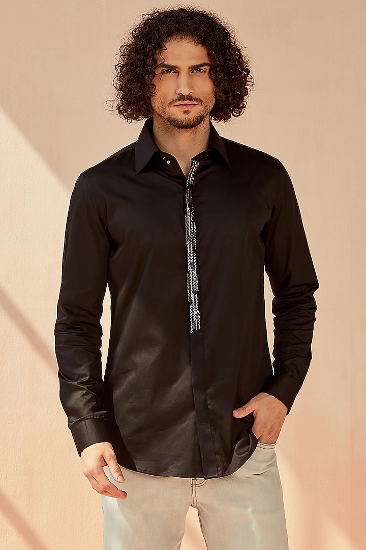 Black Cotton Shirt by SEVENDC MEN