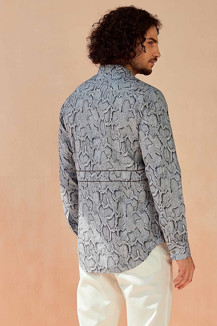 Blue Cotton Python Printed Party Wear Shirt by SEVENDC MEN at Pernia's Pop Up Shop