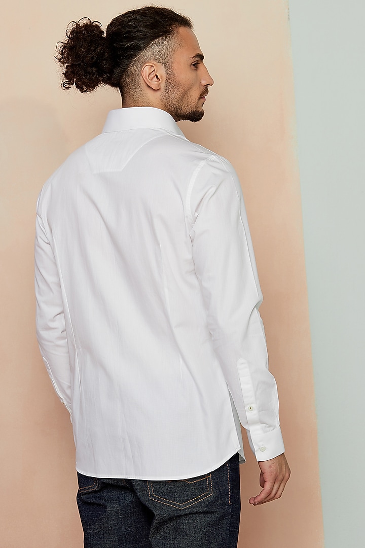 White Cotton Embroidered Party Wear Shirt by SEVENDC MEN at Pernia's Pop Up Shop