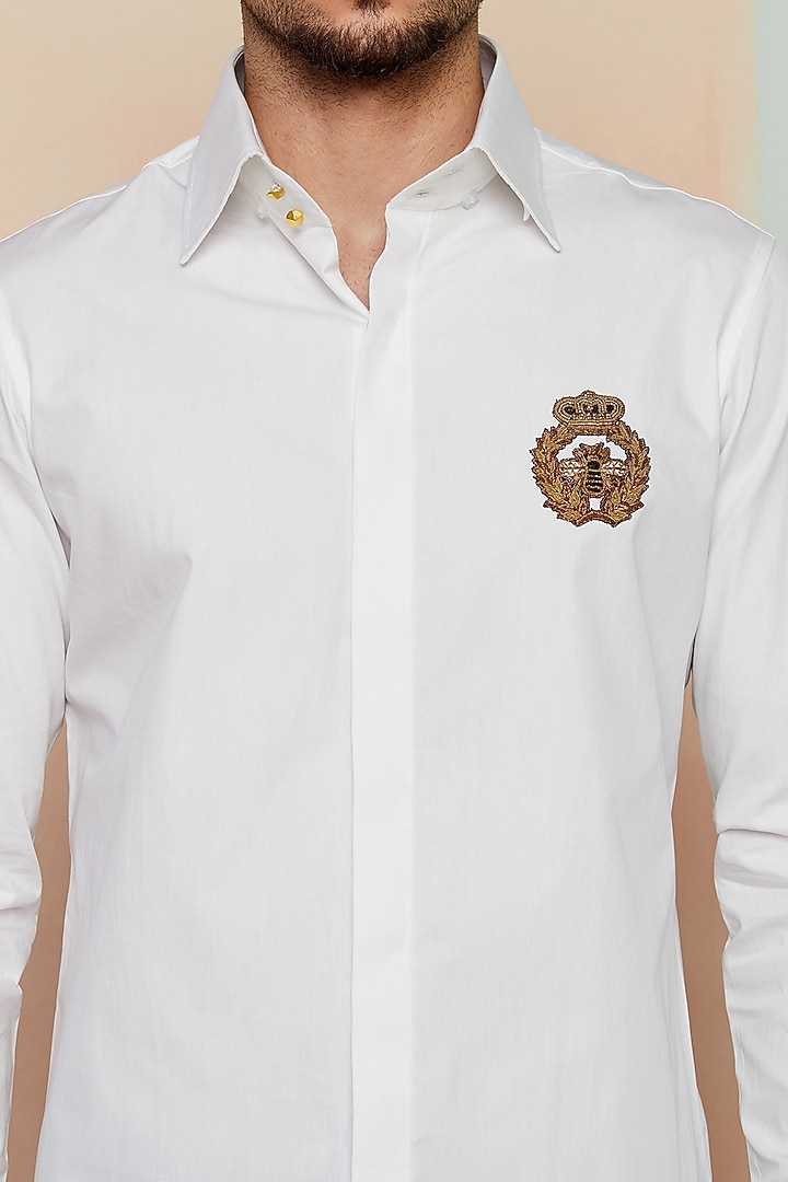 White Cotton Embroidered Party Wear Shirt by SEVENDC MEN at Pernia's Pop Up Shop