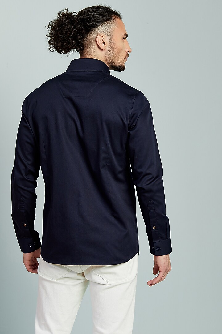 Black Cotton Embroidered Party Wear Shirt by SEVENDC MEN at Pernia's Pop Up Shop