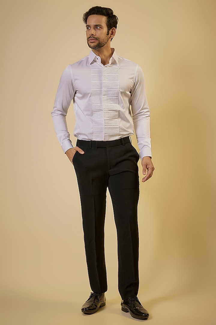 White Cotton Satin Party Wear Shirt by SEVENDC MEN at Pernia's Pop Up Shop