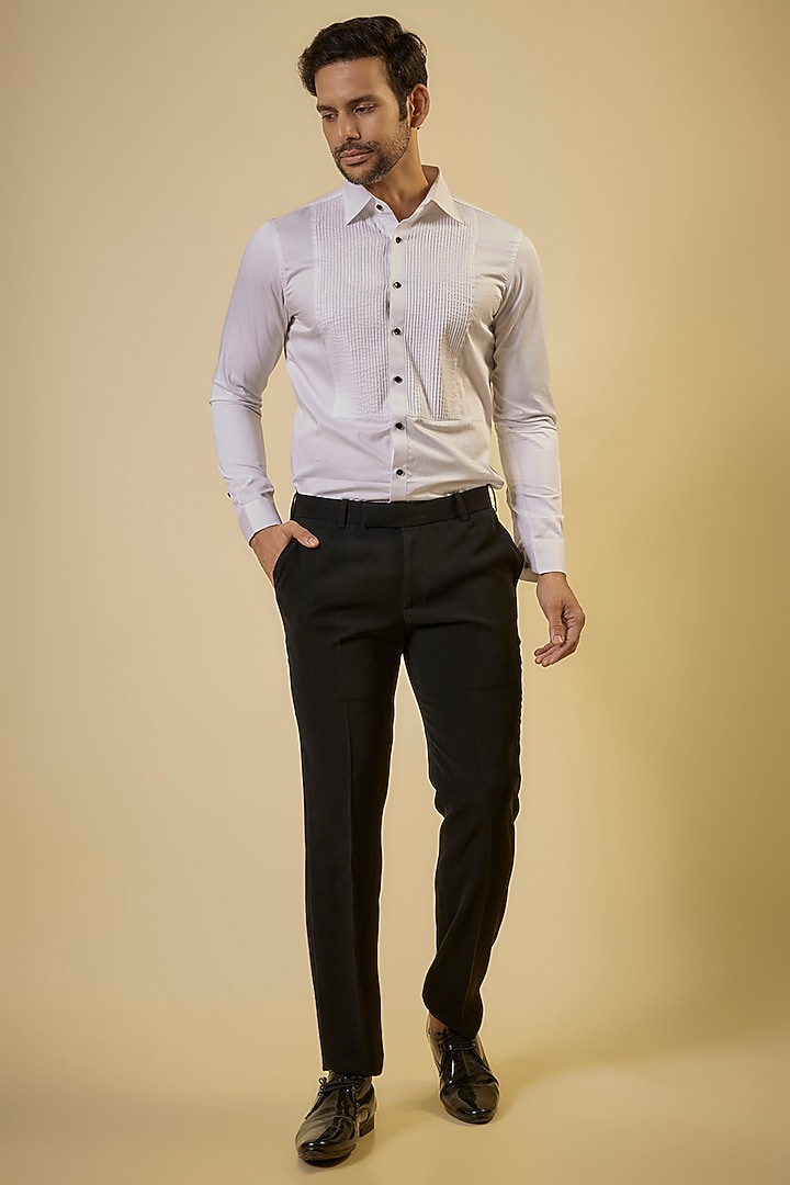 White Cotton Satin Party Wear Shirt by SEVENDC MEN at Pernia's Pop Up Shop