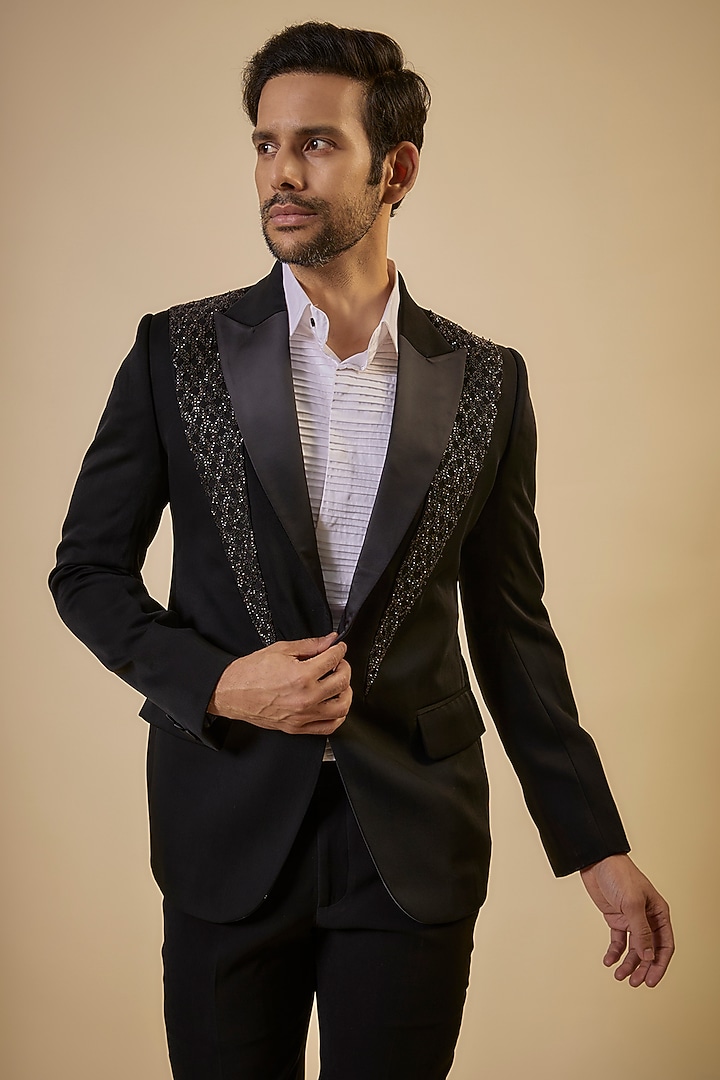 Black Japanese Fabric Blazer Set by SEVENDC MEN at Pernia's Pop Up Shop