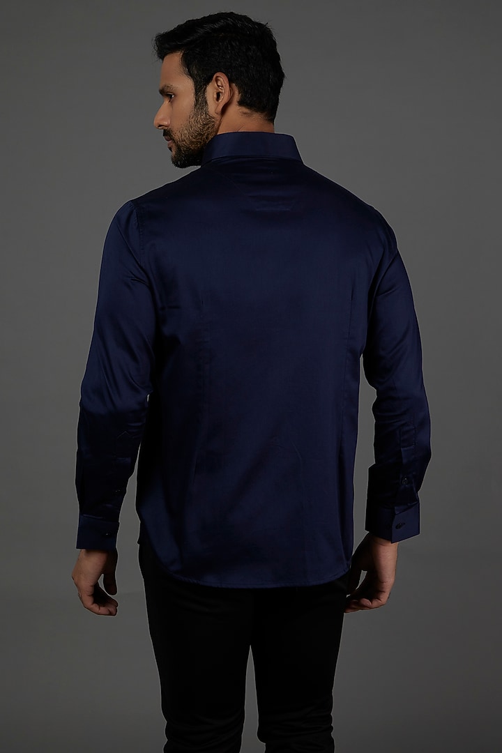 Navy Cotton Embroidered Party Wear Shirt by SEVENDC MEN at Pernia's Pop Up Shop