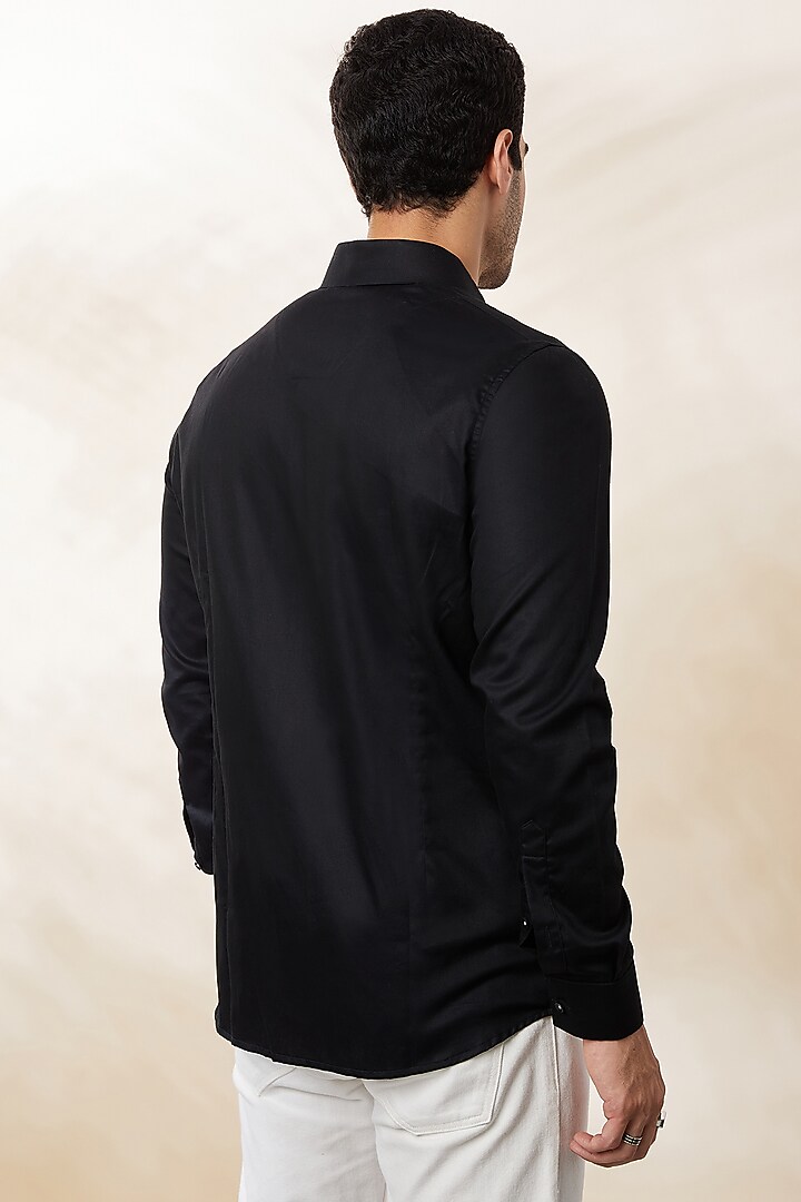 Black Cotton Satin Party Wear Shirt by SEVENDC MEN at Pernia's Pop Up Shop