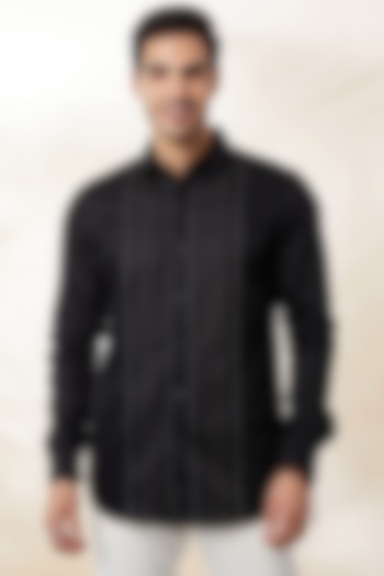 Black Cotton Satin Shirt by SEVENDC MEN