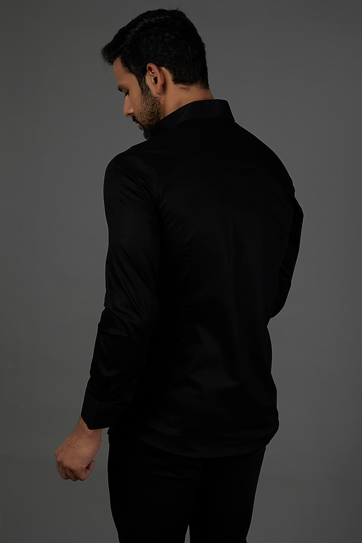 Black Cotton Embroidered Party Wear Shirt by SEVENDC MEN at Pernia's Pop Up Shop
