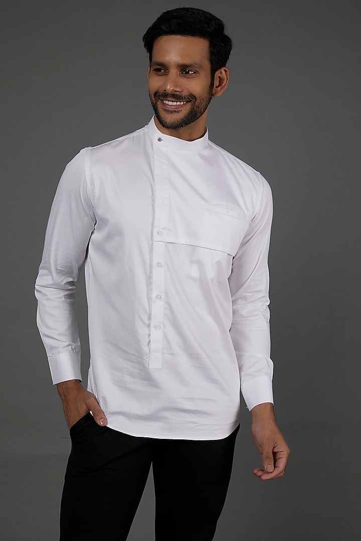 White Cotton Asymmetrical Shirt by SEVENDC