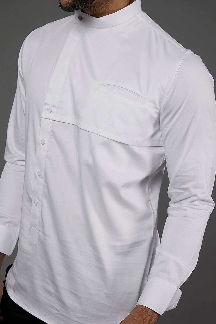 White Cotton Asymmetrical Summer Shirt by SEVENDC MEN at Pernia's Pop Up Shop