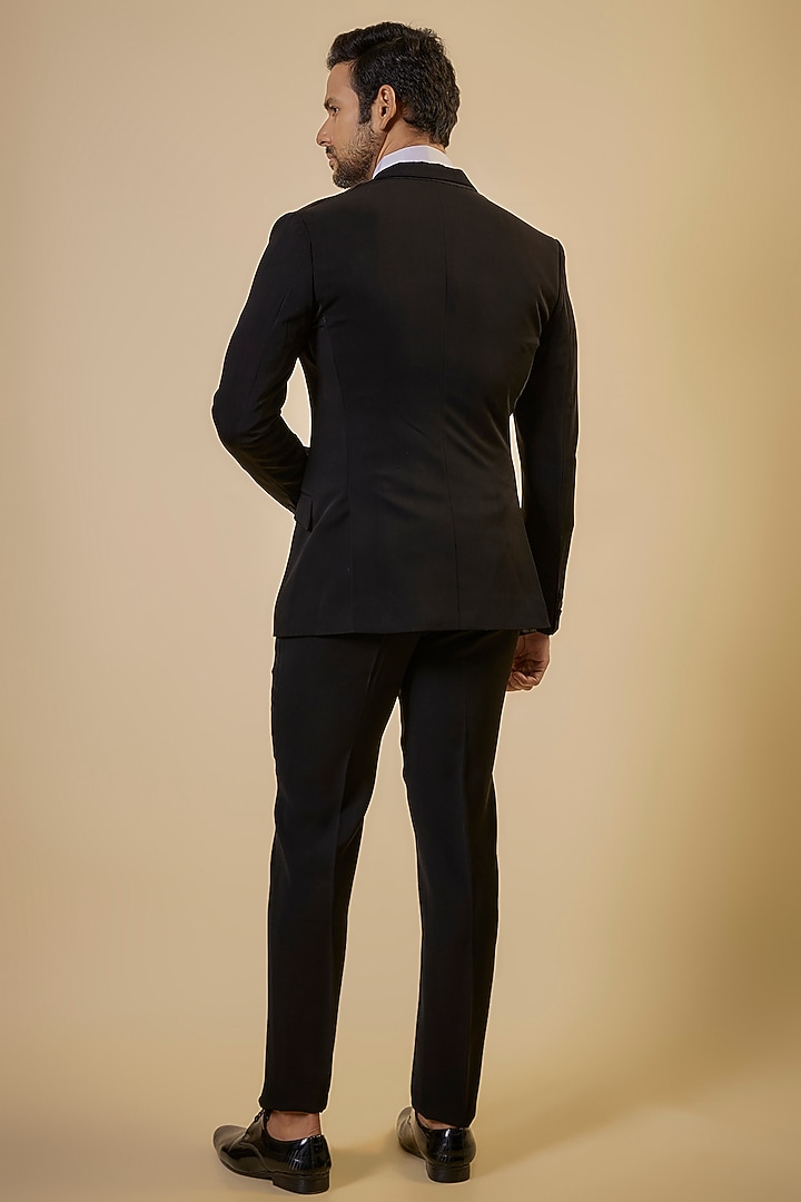 Black Japanese Fabric & Velvet Blazer Set by SEVENDC MEN at Pernia's Pop Up Shop