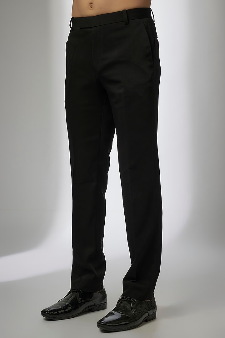 Black Cotton Velvet & Blended Wool Embroidered Tuxedo Set by SEVENDC MEN at Pernia's Pop Up Shop