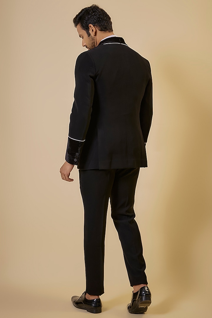 Black Japanese Fabric & Velvet Blazer Set by SEVENDC MEN at Pernia's Pop Up Shop