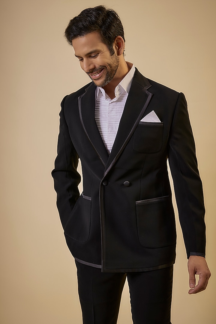 Black Japanese Fabric Blazer Set by SEVENDC MEN at Pernia's Pop Up Shop